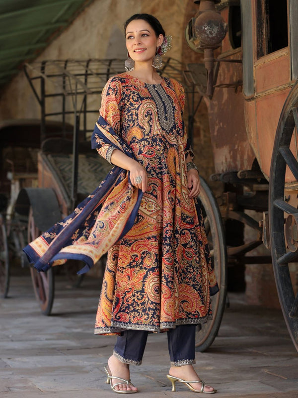 Blue Paisley Printed Kurta with Trousers & Dupatta (Set of 2)