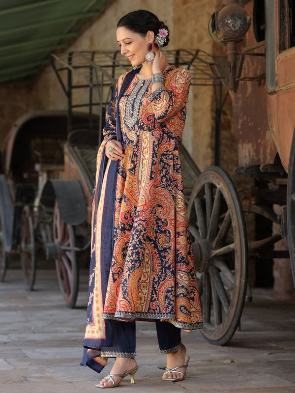 Blue Paisley Printed Kurta with Trousers & Dupatta (Set of 2)