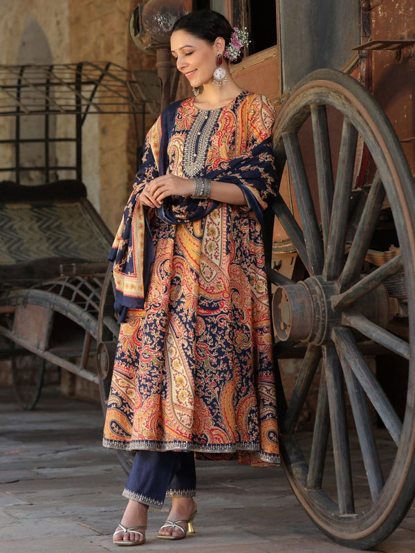 Blue Paisley Printed Kurta with Trousers & Dupatta (Set of 2)