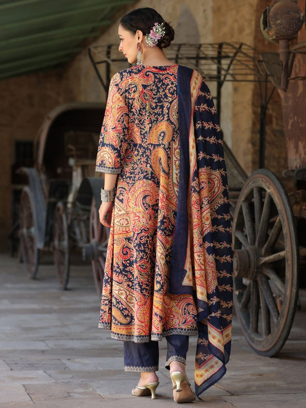 Blue Paisley Printed Kurta with Trousers & Dupatta (Set of 2)