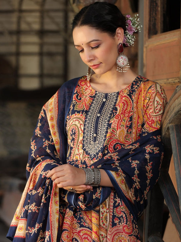Blue Paisley Printed Kurta with Trousers & Dupatta (Set of 2)
