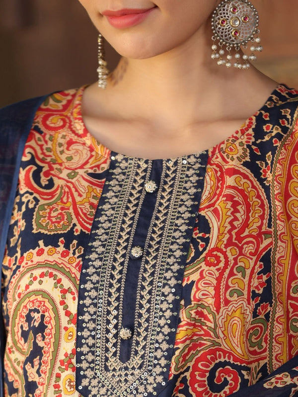 Blue Paisley Printed Kurta with Trousers & Dupatta (Set of 2)