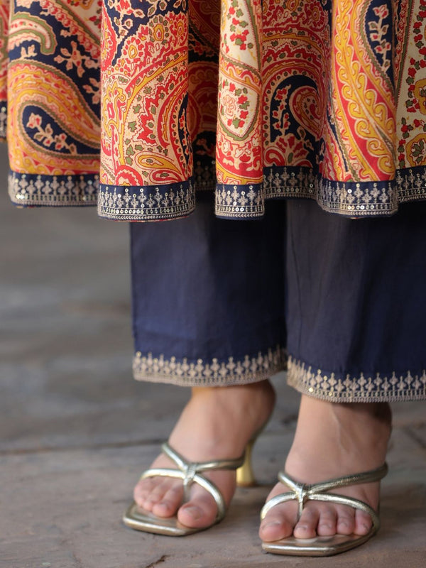 Blue Paisley Printed Kurta with Trousers & Dupatta (Set of 2)