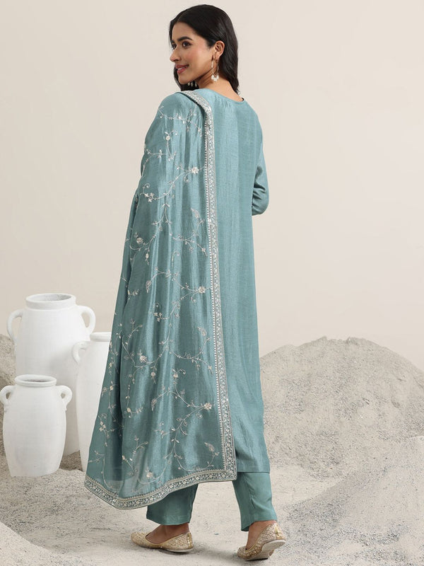 Women Blue Floral Kurta with Pant and Dupatta (Set of 3)