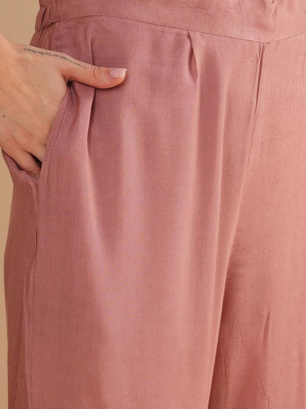 Floral Printed and Embellished Straight Fit Pink Kurta with Pant & Dupatta (Set of 3)