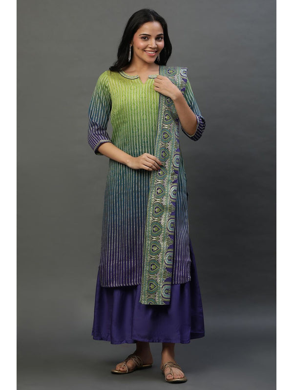 Purple Ombre Festive Short Kurta Sharara and Dupatta (Set of 3)