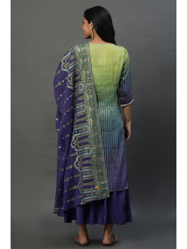 Purple Ombre Festive Short Kurta Sharara and Dupatta (Set of 3)