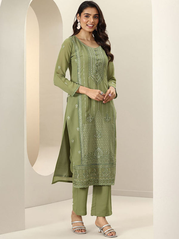Women Floral Embroidered Panelled Sequinned Kurta with Palazzos & With Dupatta