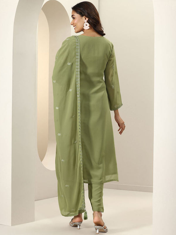 Women Floral Embroidered Panelled Sequinned Kurta with Palazzos & With Dupatta