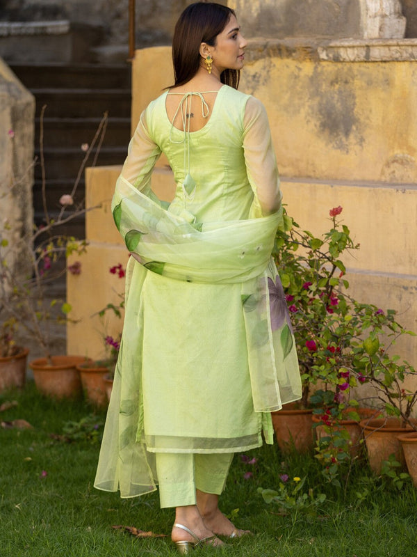 Floral Printed Kurta with Trousers & Dupatta