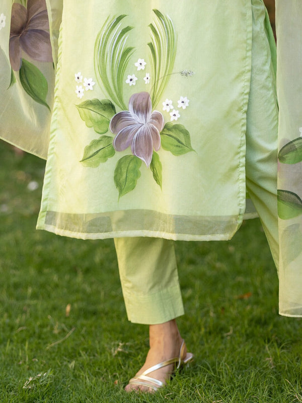 Floral Printed Kurta with Trousers & Dupatta