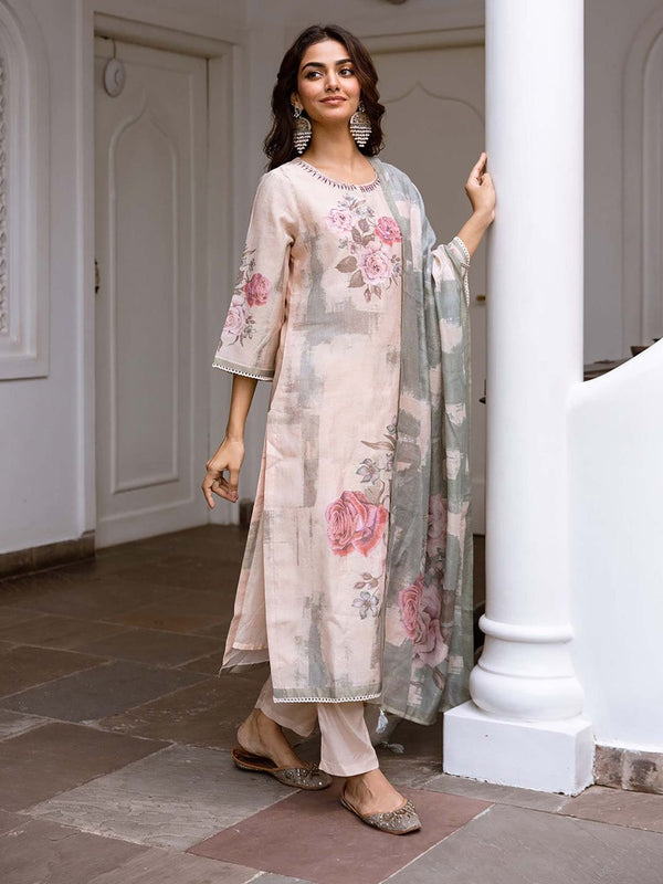 Women Cream Modal Shimmer Kurta with Pant & Dupatta (Set of 3)