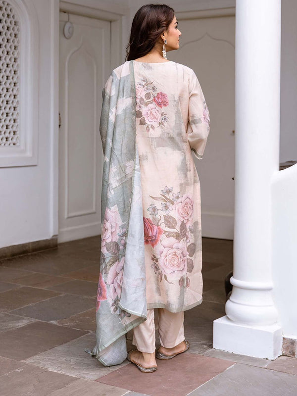 Women Cream Modal Shimmer Kurta with Pant & Dupatta (Set of 3)