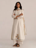 Off-White Cotton Woven Kurta with Palazzo & Dupatta (Set of 3)
