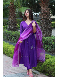 Purple Embroidered Handworked Angarkha Pant with Dupatta (Set of 3)