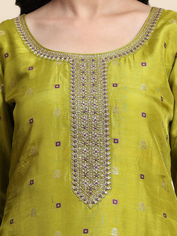 Ethnic Motifs Woven Design Sequinned Pure Silk Kurta With Trousers & Dupatta