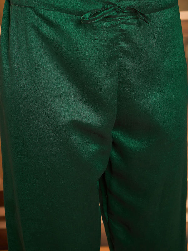 Green Silk Blend Zari Sequence Embroidered Kurta Pant & Dupatta (Set of 3)