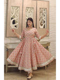 Cream Printed Cotton Gota Patti Anarkali Pant with Dupatta (Set of 3)