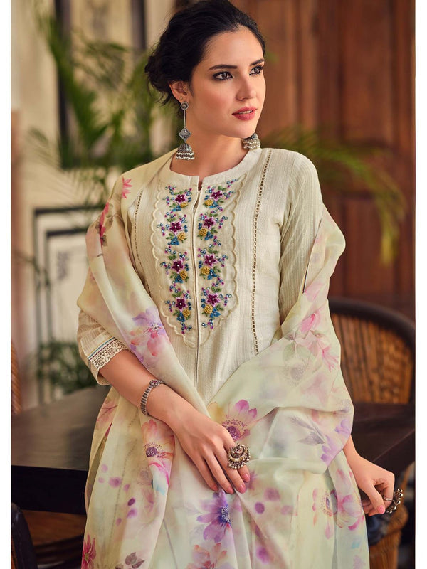 Shabnam Cream Full Work Suit Kurta and Pant with Dupatta (Set of 3)
