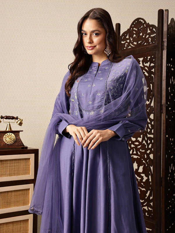 Paisley Embroidered Sequinned Jashn Kurta with Trousers & With Dupatta