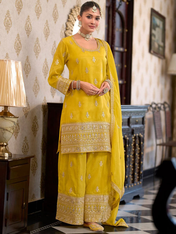 Women Ethnic Motifs Embroidered Regular Kurta with Palazzos & With Dupatta