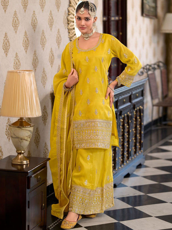 Women Ethnic Motifs Embroidered Regular Kurta with Palazzos & With Dupatta