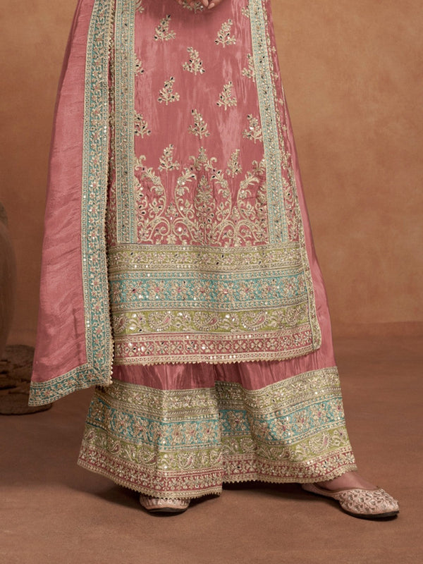 Women Floral Embroidered Empire Gotta Patti Kurta with Palazzos & With Dupatta